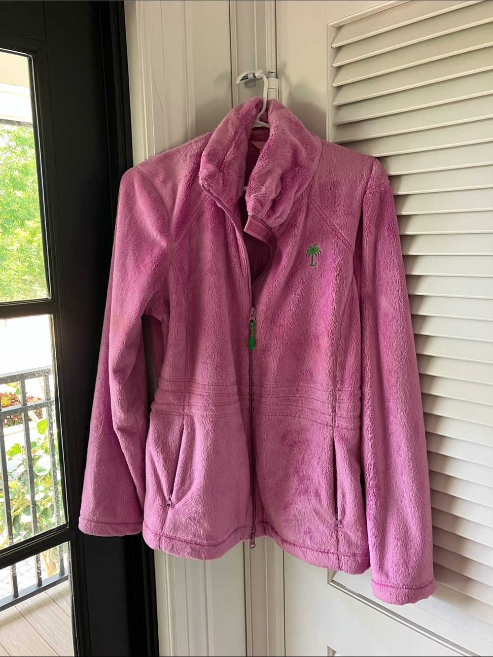 Lilly Pulitzer Plush Pink Full-Zip Teddy Jacket with Palm Logo